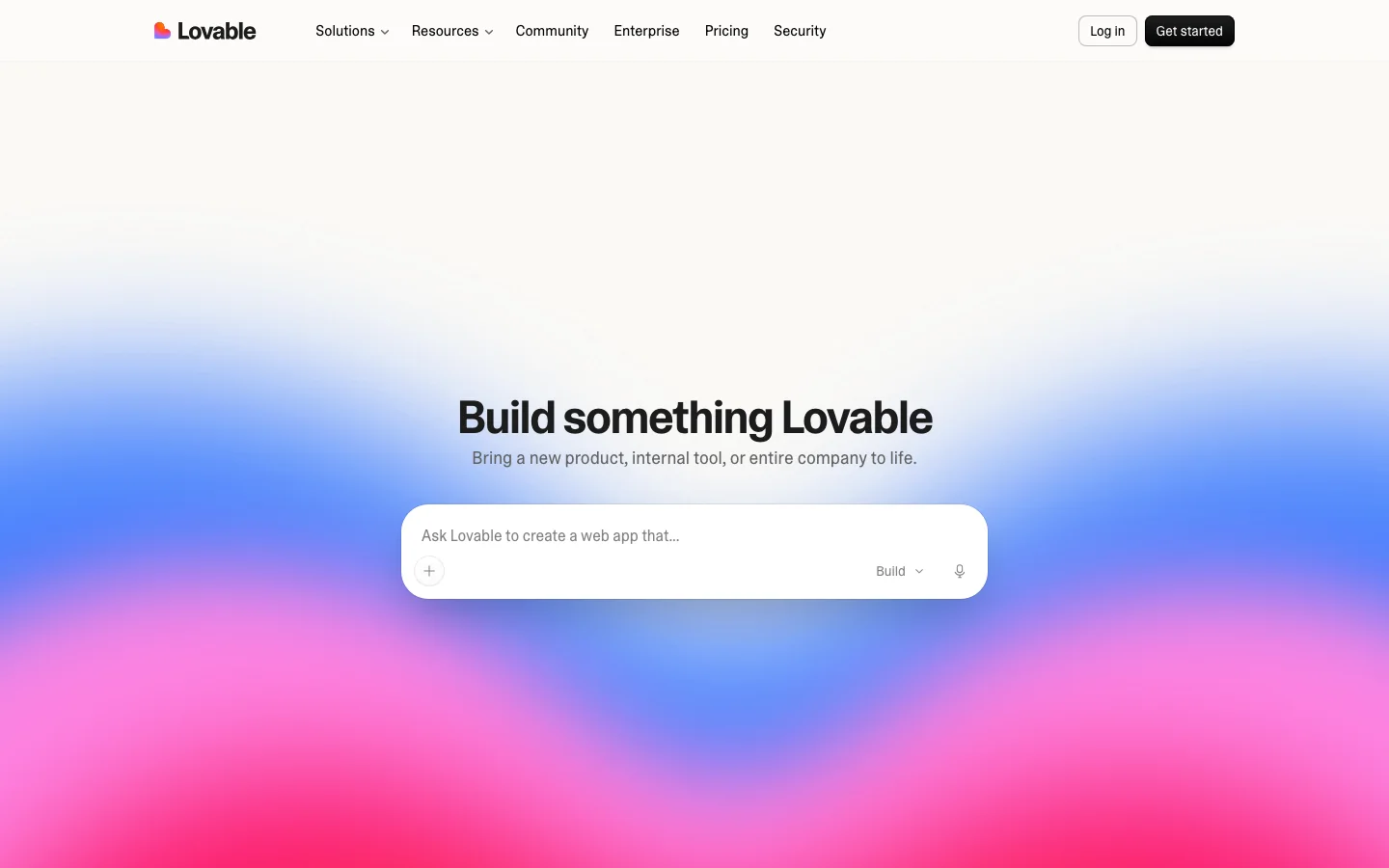 Lovable homepage inviting visitors to describe an app idea