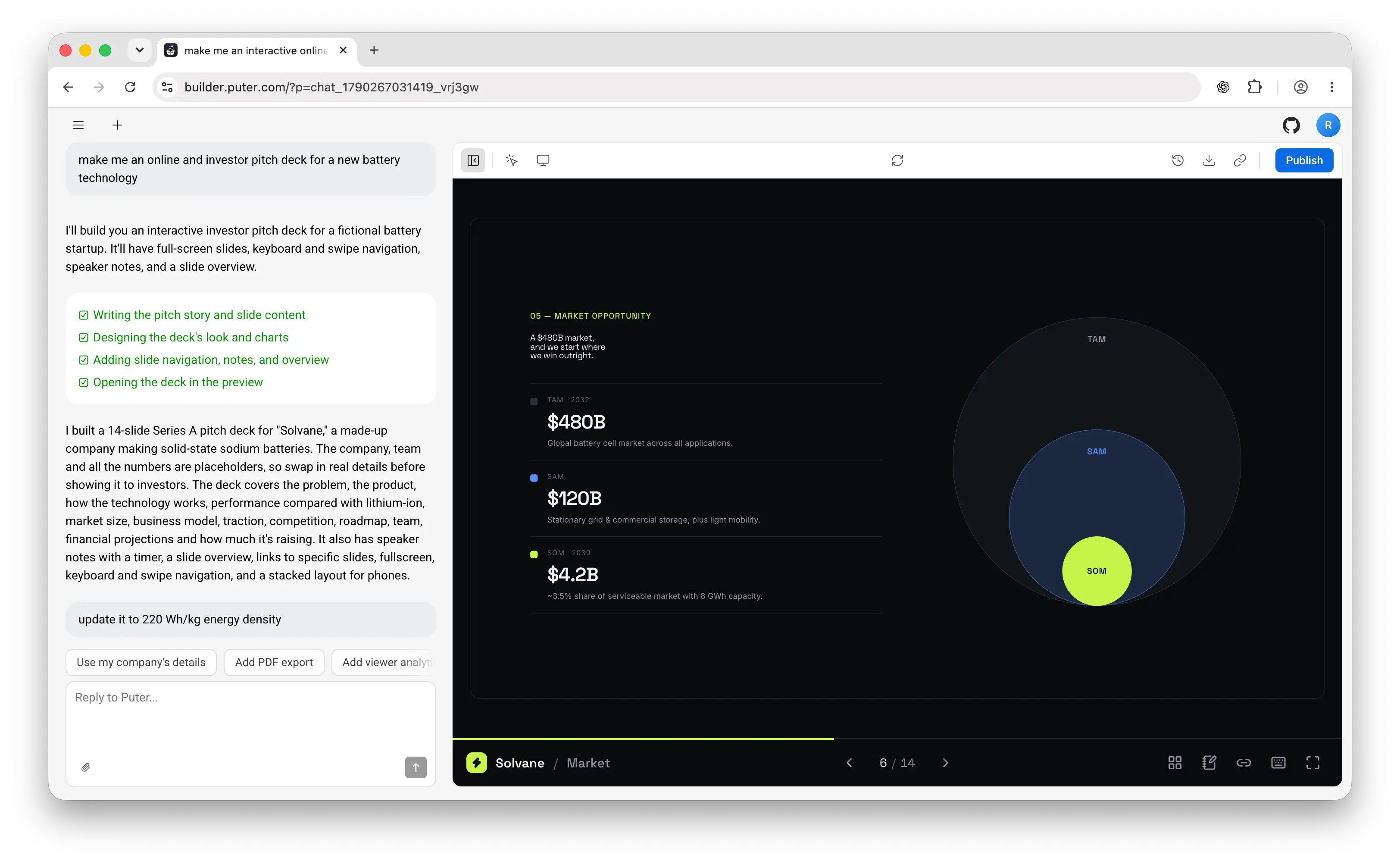 Build an online pitch deck with Puter AI Builder
