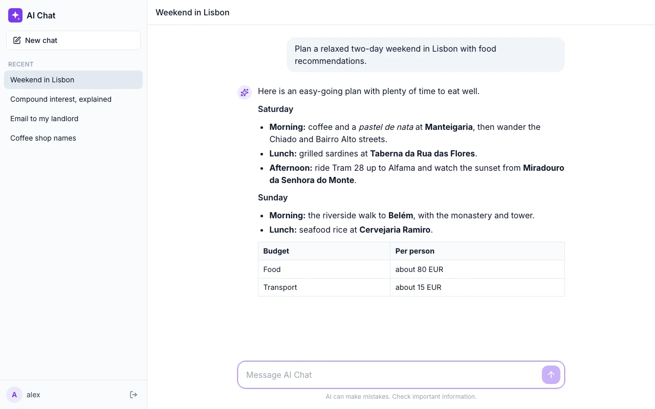 The AI Chat Assistant template, as it looks when you copy it