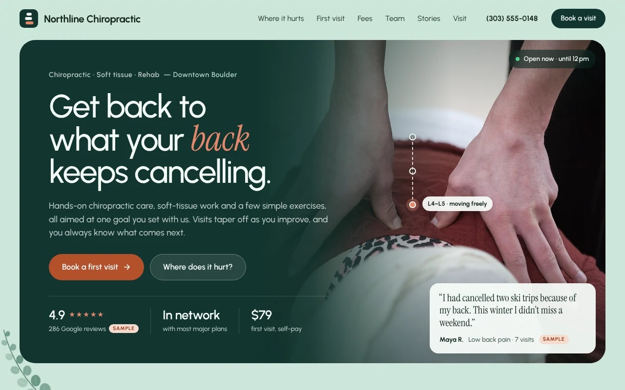 The Chiropractic Office template, as it looks when you copy it