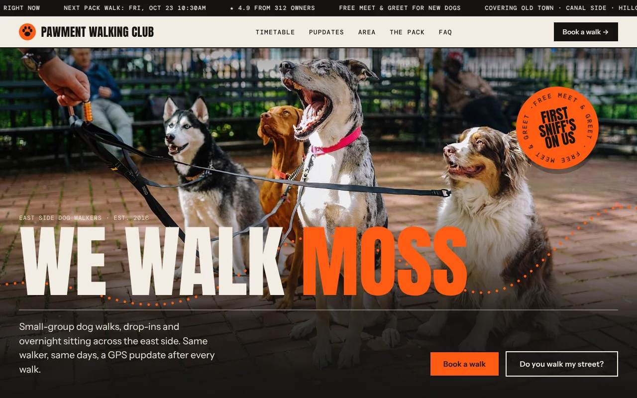 The Dog Walking & Pet Sitting template, as it looks when you copy it