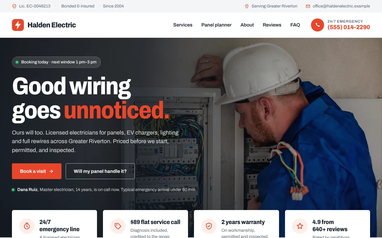 The Electrical Contractor template, as it looks when you copy it