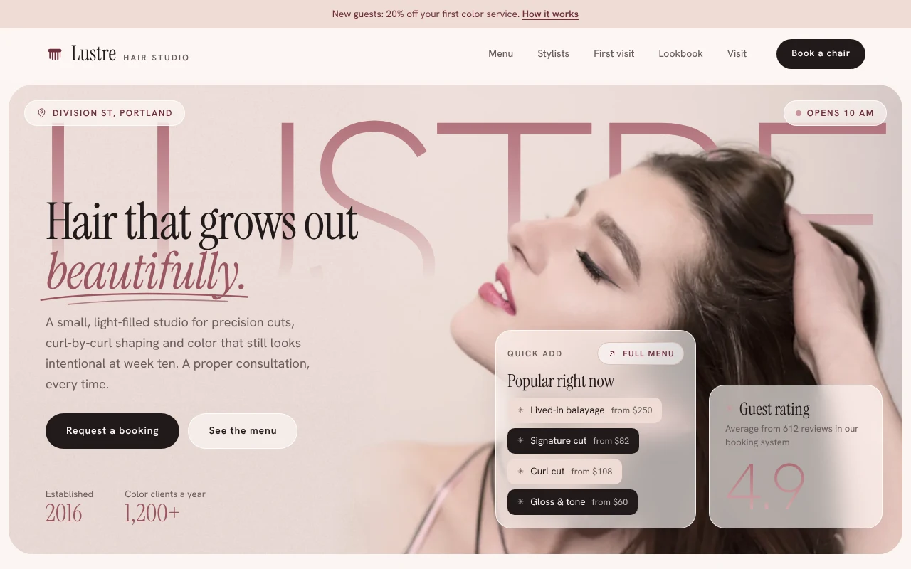 The Hair Salon template, as it looks when you copy it