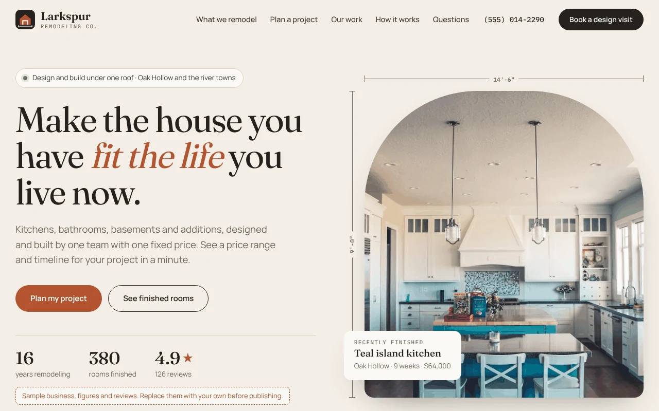 The Home Remodeling Business template, as it looks when you copy it