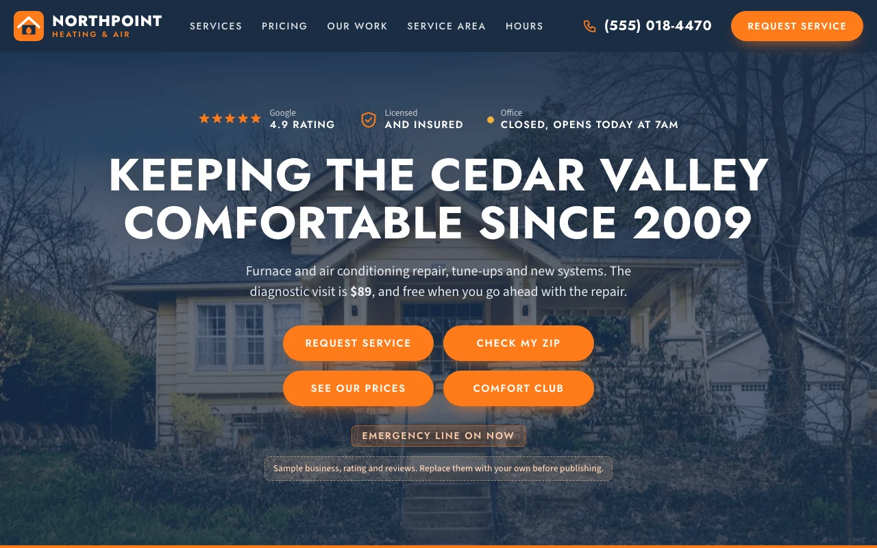 The HVAC Business template, as it looks when you copy it