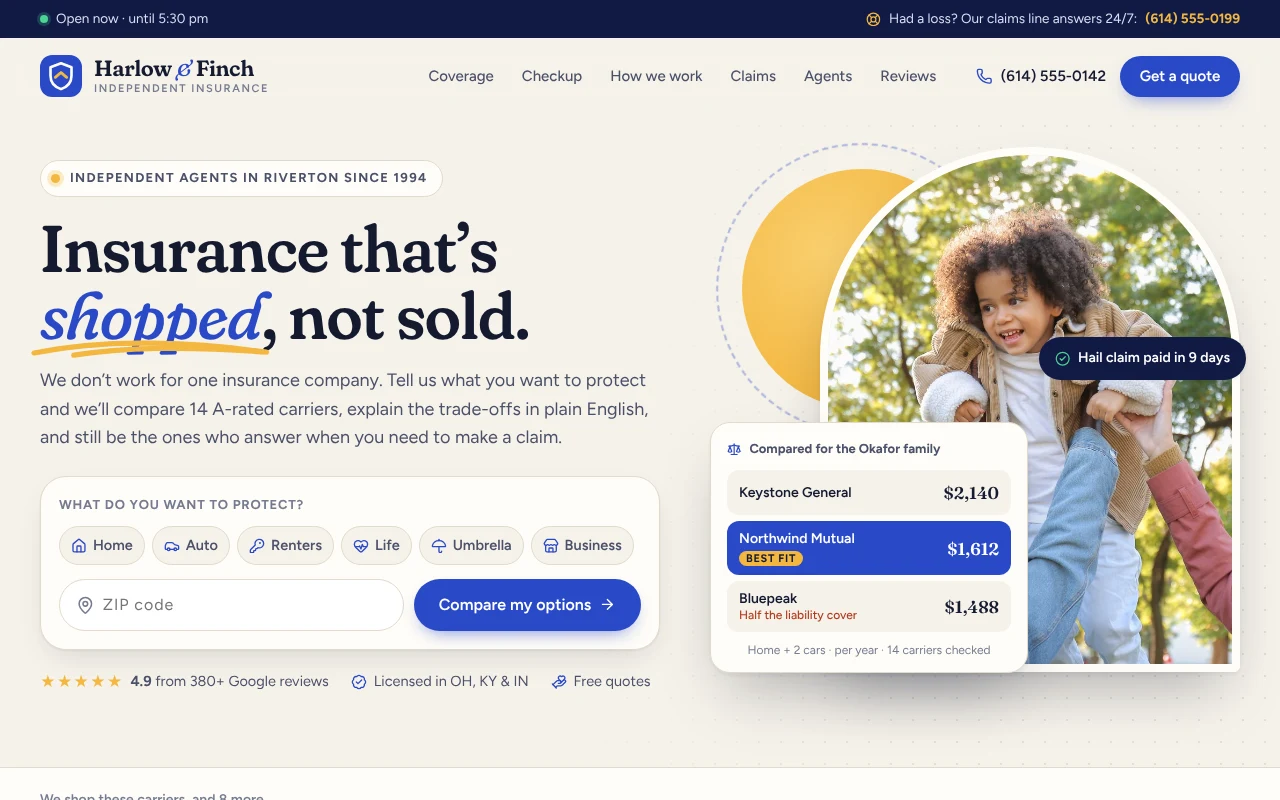 The Insurance Agency template, as it looks when you copy it