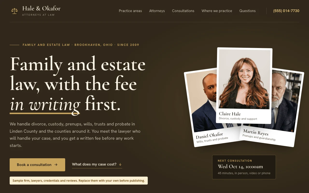 The Law Firm template, as it looks when you copy it