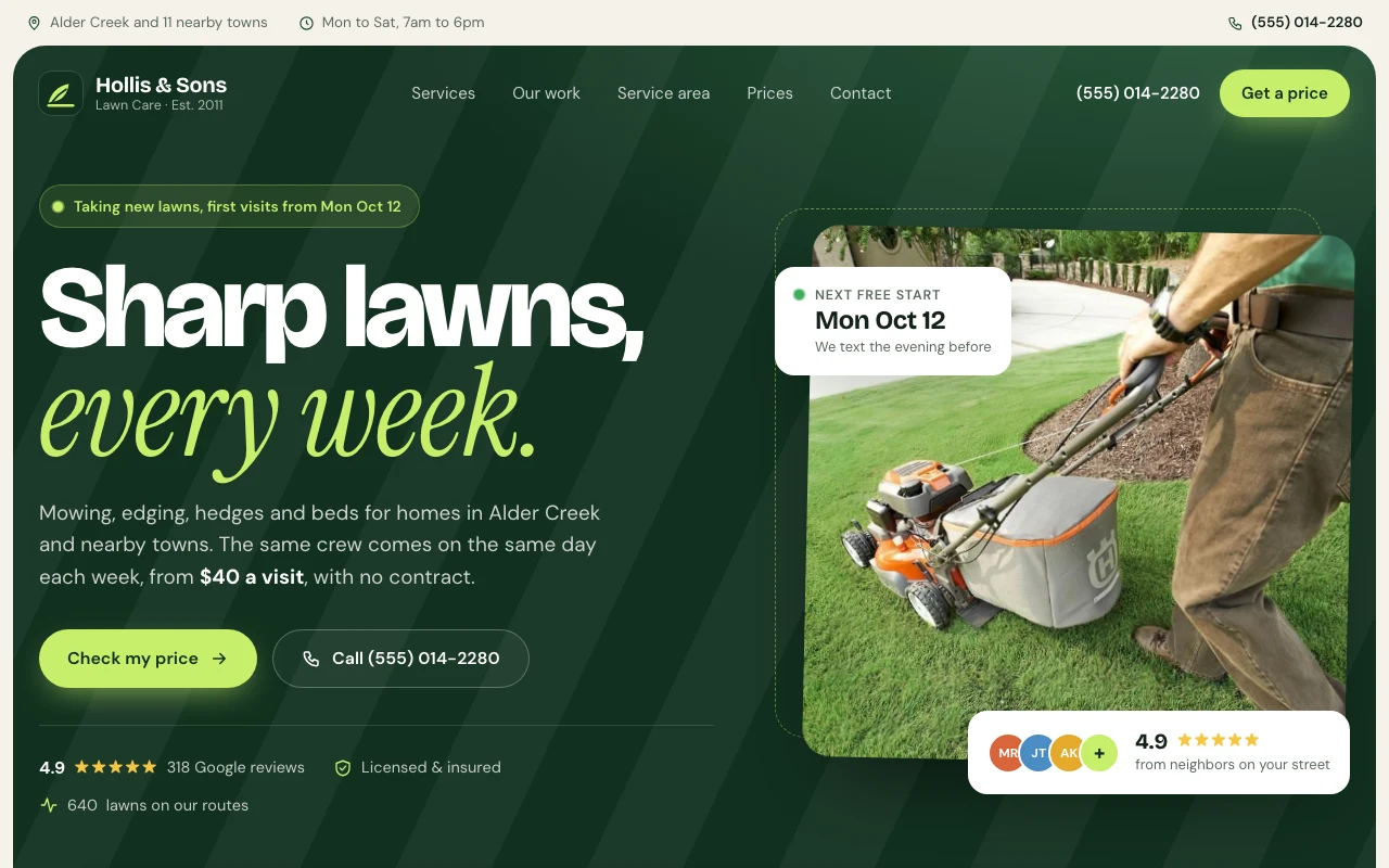 The Lawn Care Business template, as it looks when you copy it