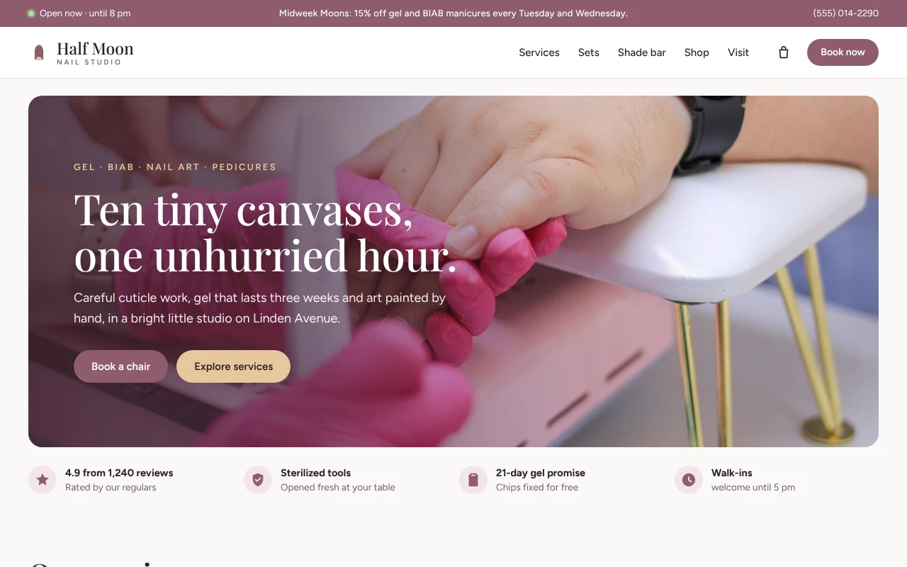 The Nail Salon template, as it looks when you copy it