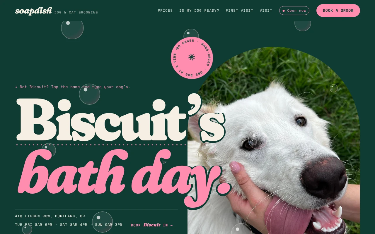 The Pet Grooming Salon template, as it looks when you copy it