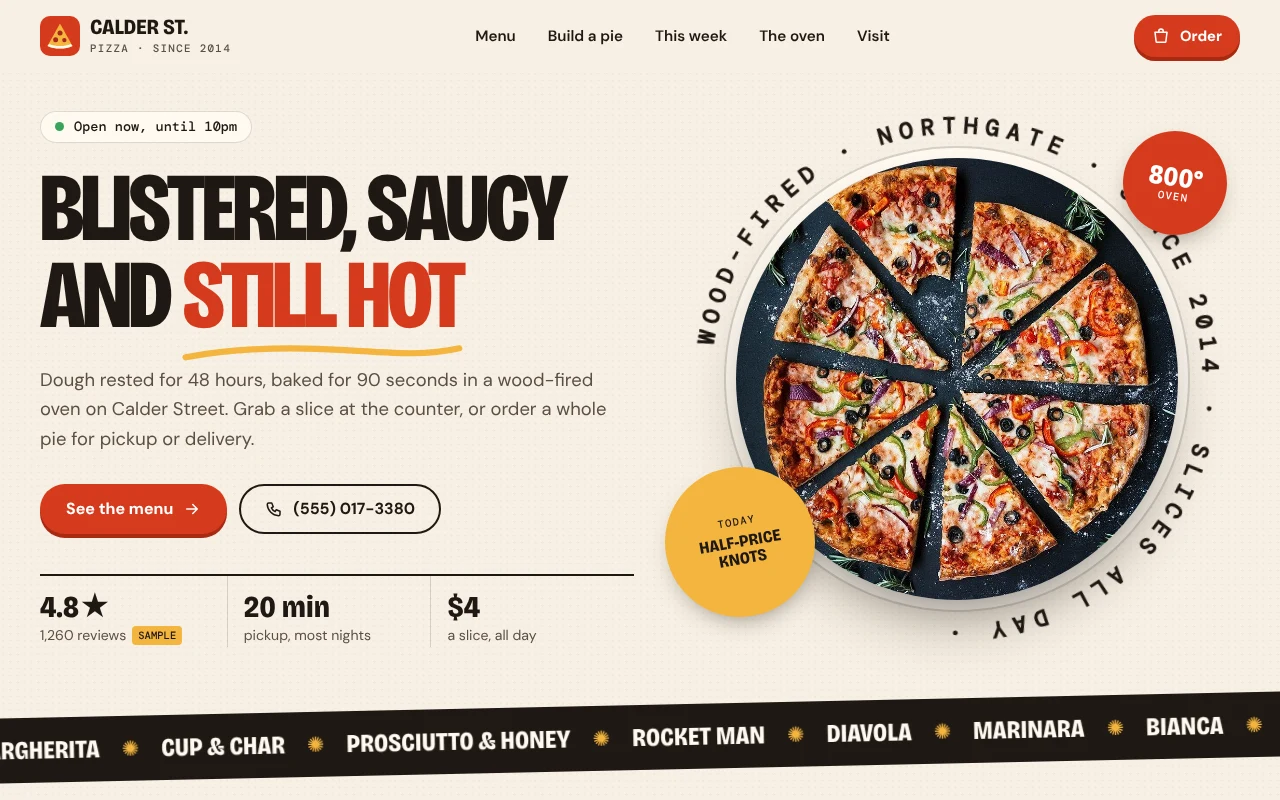 The Pizza Shop template, as it looks when you copy it