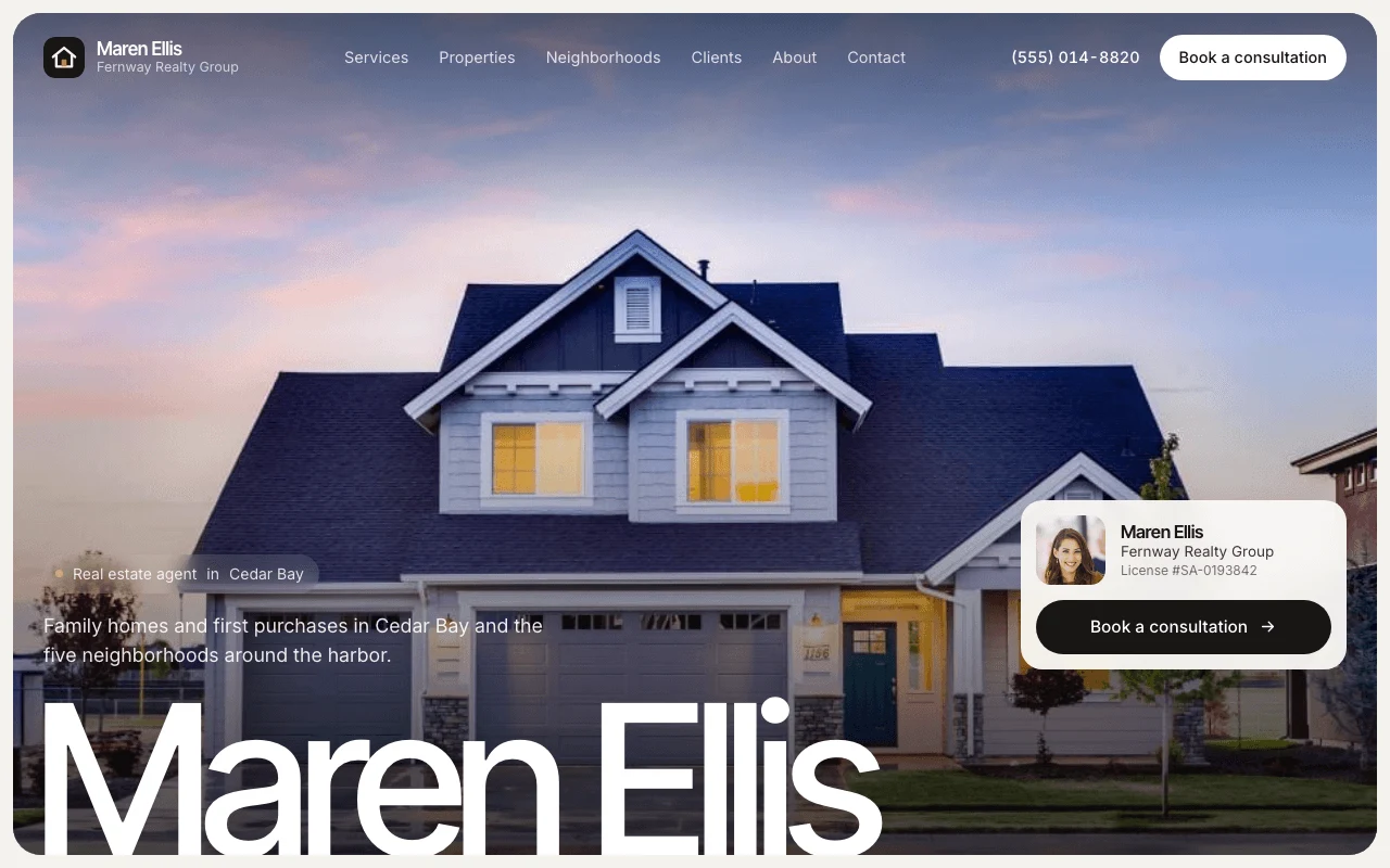 The Real Estate Agent template, as it looks when you copy it