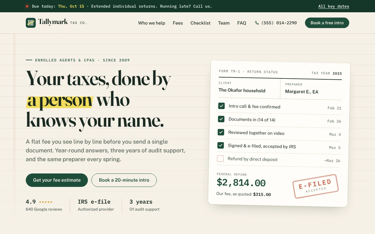 The Tax Preparation Service template, as it looks when you copy it