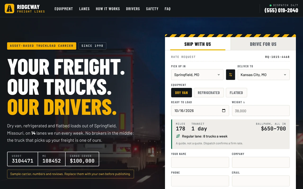 The Trucking Company template, as it looks when you copy it