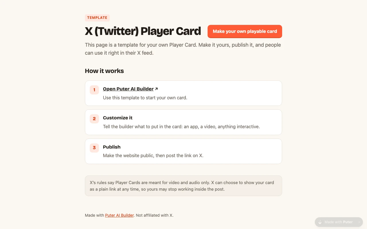 The X Player Card template, as it looks when you copy it