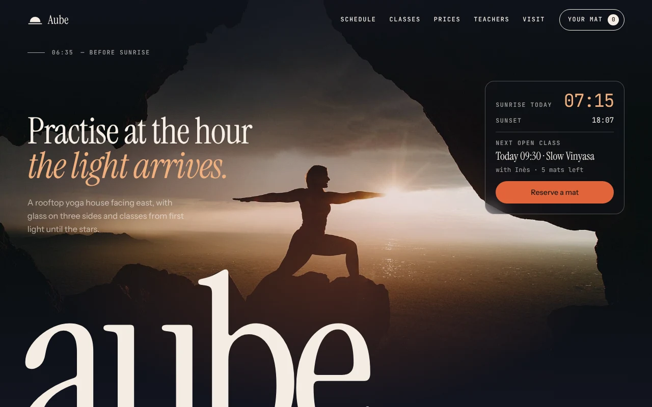 The Yoga Studio template, as it looks when you copy it
